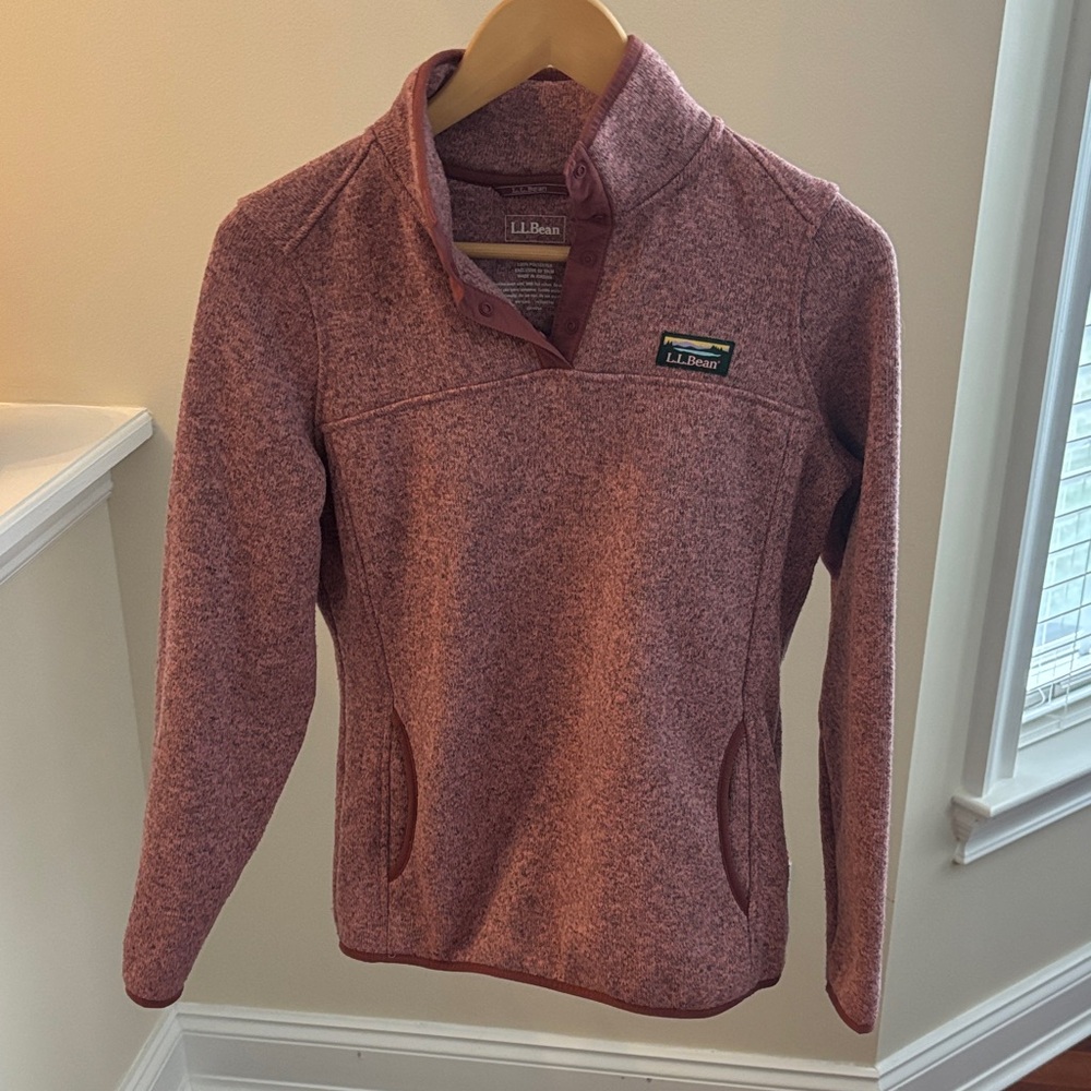 L.L. Bean Sweater Fleece Heathered Pink Quarter-Zip Pullover